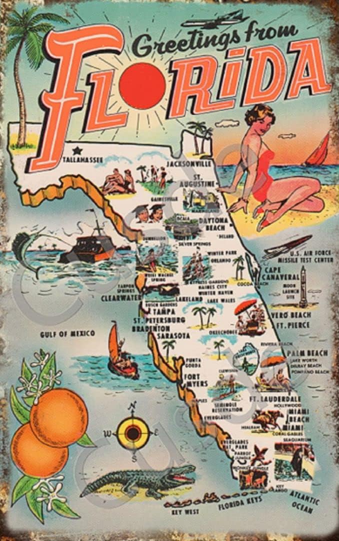 Vintage Collectible Posters - Cusde Vintage 1954 Greetings from Florida
