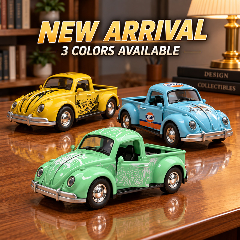 Vintage Collectible Cars - NEW 1:36 Vintage Beetle-Style Pickup Truck