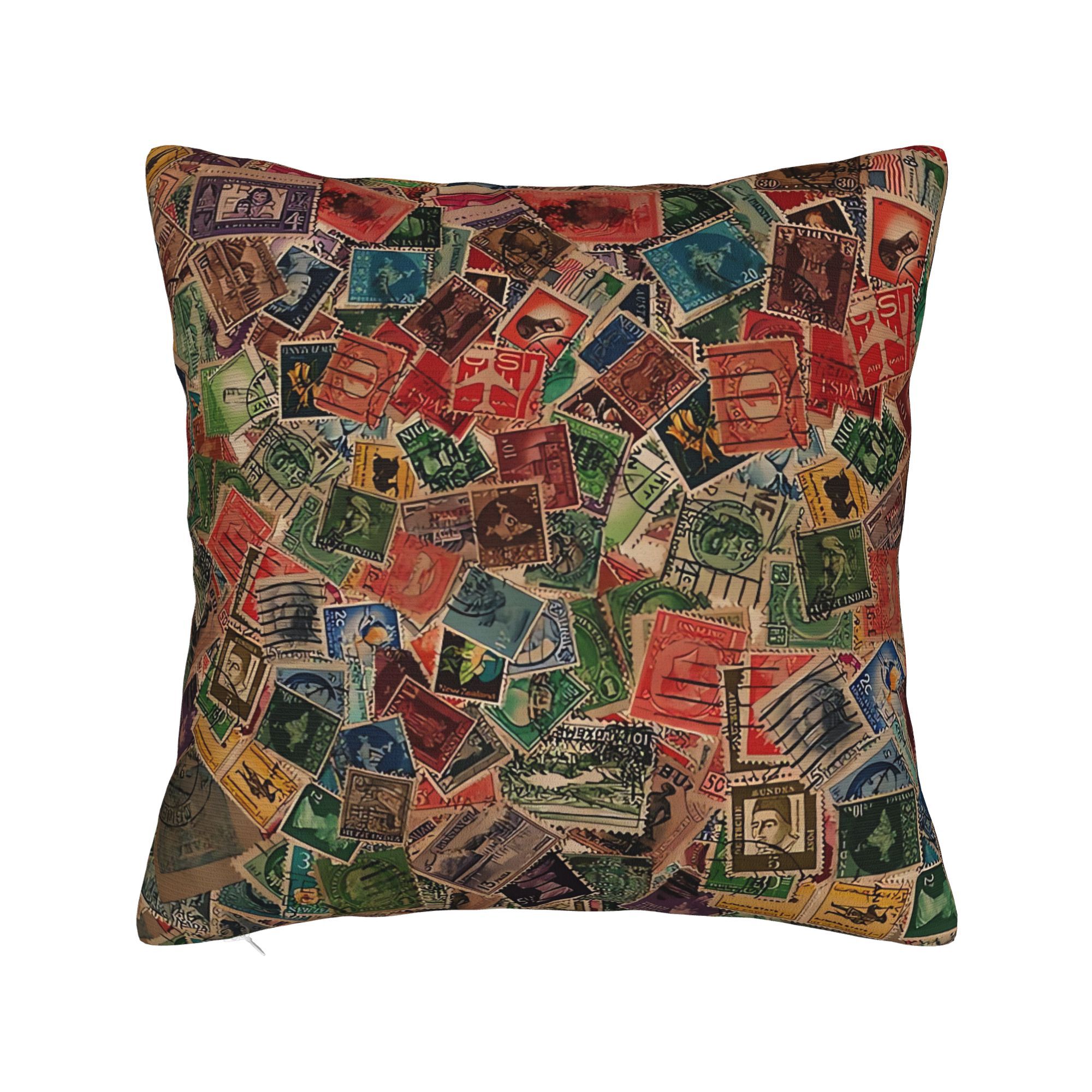 Collectible Vintage Postage Stamps - Elegant Cushion Cover Featuring a Vintage